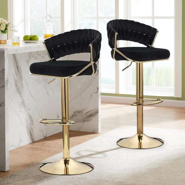Jett Velvet Bar Stool Padded (Set of 2) Black