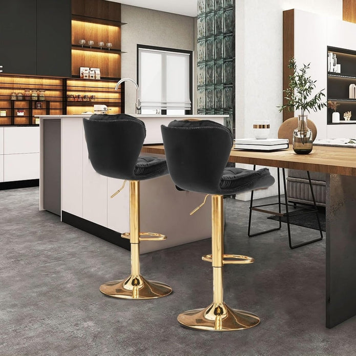 Vera Velvet Counter Stool Swivel Adjustable (Set of 2) Black & Red