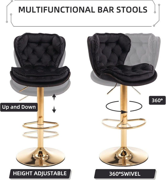 Vera Velvet Counter Stool Swivel Adjustable (Set of 2) Black & Red