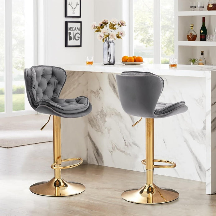 Beckett Velvet Counter Stool Swivel Adjustable (Set of 2) Grey & Red
