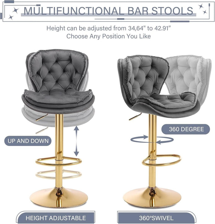 Beckett Velvet Counter Stool Swivel Adjustable (Set of 2) Grey & Red