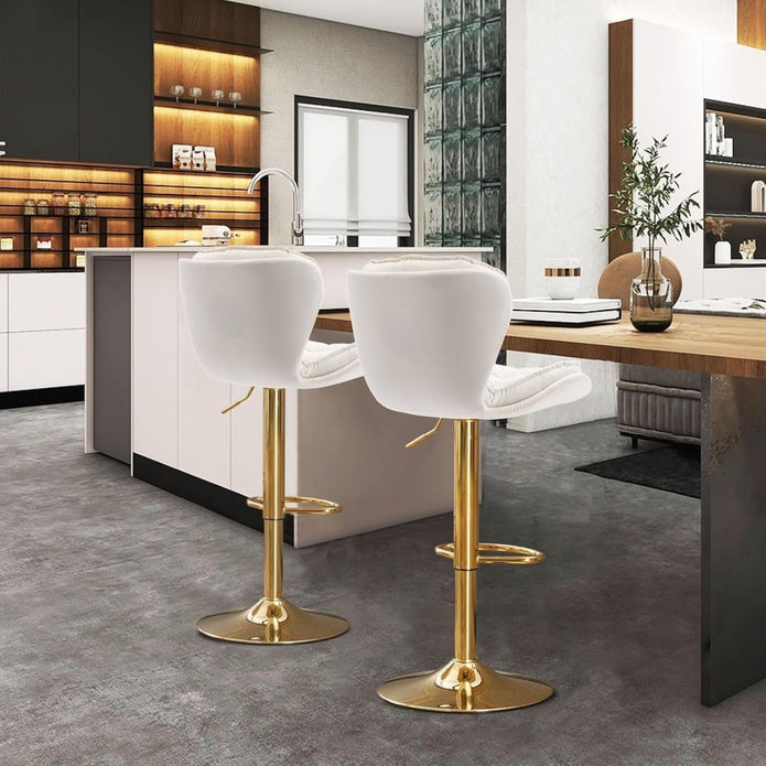 Gray Velvet Counter Stool Swivel Adjustable (Set of 2) Red
