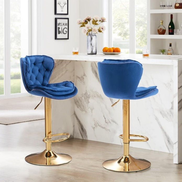 Sol Velvet Counter Stool Swivel Adjustable (Set of 2) Red & Blue