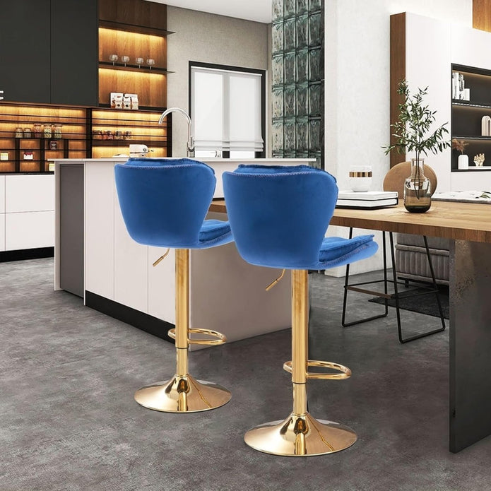 Sol Velvet Counter Stool Swivel Adjustable (Set of 2) Red & Blue