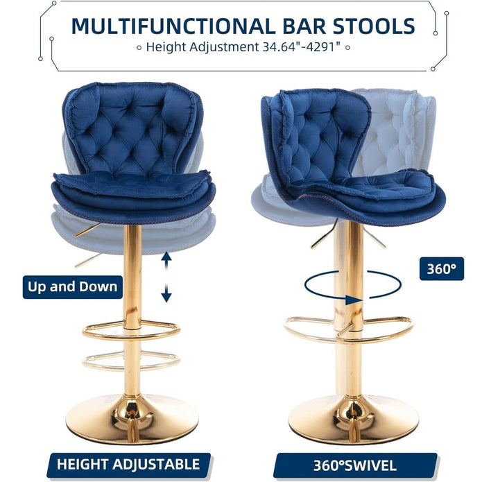 Sol Velvet Counter Stool Swivel Adjustable (Set of 2) Red & Blue