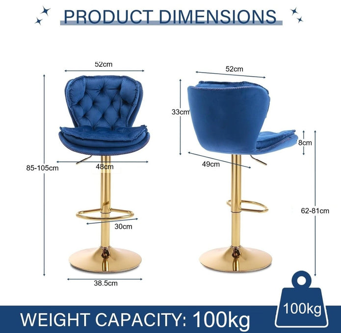 Sol Velvet Counter Stool Swivel Adjustable (Set of 2) Red & Blue