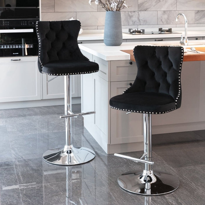 Fox Velvet Counter Stool Swivel Adjustable Black