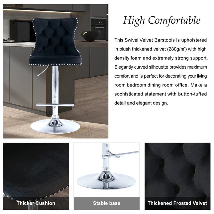 Fox Velvet Counter Stool Swivel Adjustable Black