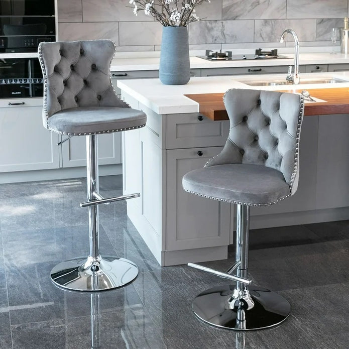 Elan Velvet Counter Stool Swivel Adjustable Grey & Gray