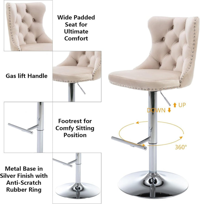 Leo Velvet Counter Stool Swivel Adjustable