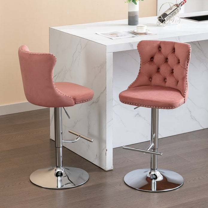Ion Velvet Counter Stool Swivel Adjustable Pink
