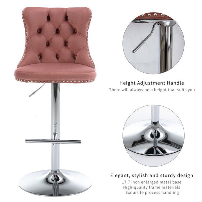 Ion Velvet Counter Stool Swivel Adjustable Pink