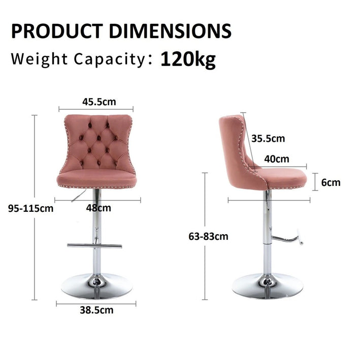 Ion Velvet Counter Stool Swivel Adjustable Pink