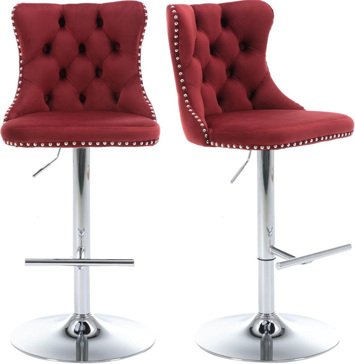 Gael Velvet Counter Stool Swivel Adjustable Red