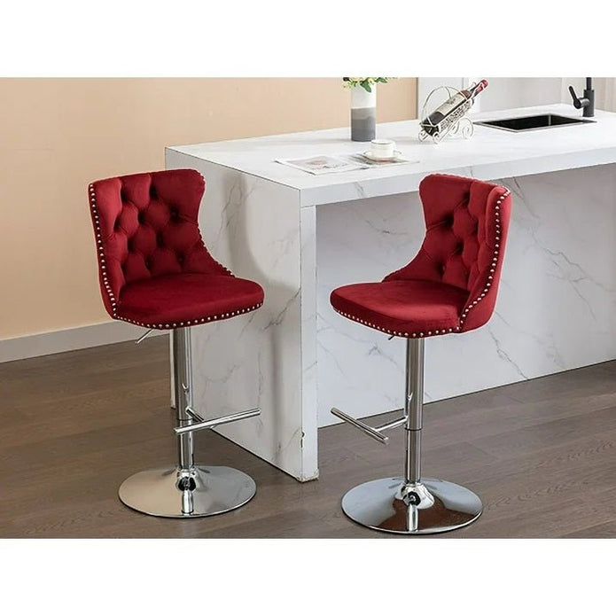 Gael Velvet Counter Stool Swivel Adjustable Red
