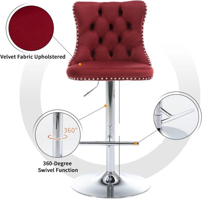 Gael Velvet Counter Stool Swivel Adjustable Red