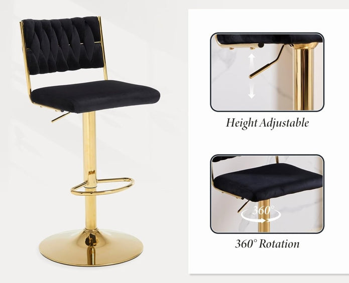 Eames Velvet Bar Table Swivel Adjustable (Set of 2) Black