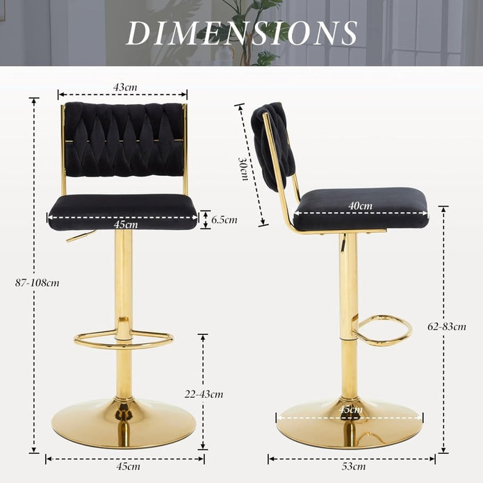 Eames Velvet Bar Table Swivel Adjustable (Set of 2) Black