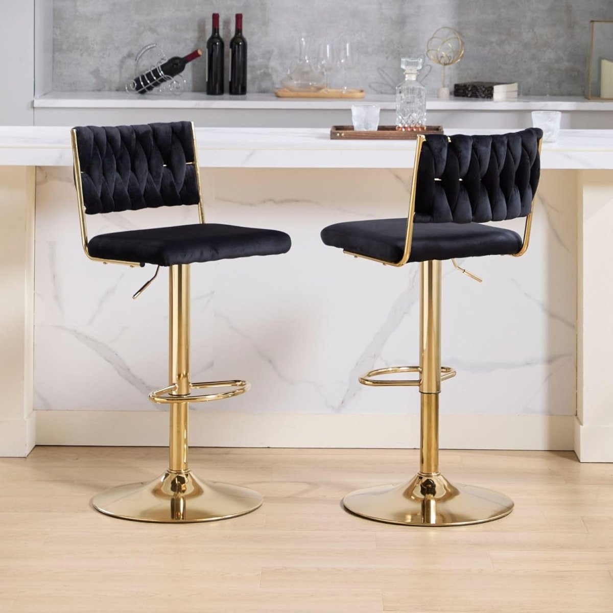 Eames Velvet Bar Table Swivel Adjustable (Set of 2) Black