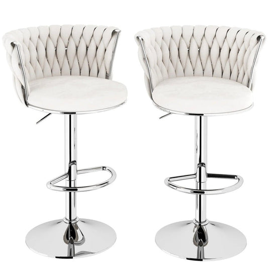 SERENITà Modern Silver Swivel Upholstered Velvet Adjustable Height Counter Stool with Metal Frame White (Set of 2)