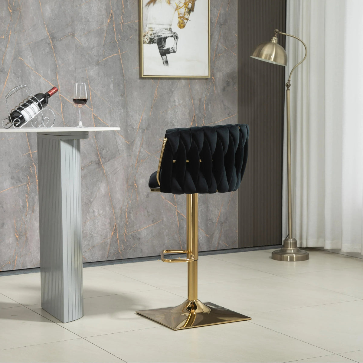 Goldie Velvet Counter Stool Swivel Adjustable (Set of 2) Black