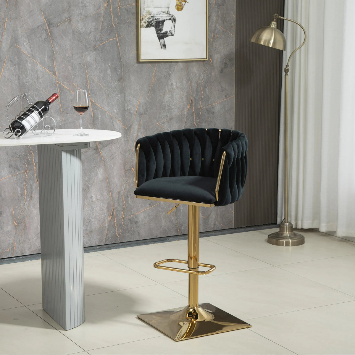 Goldie Velvet Counter Stool Swivel Adjustable (Set of 2) Black