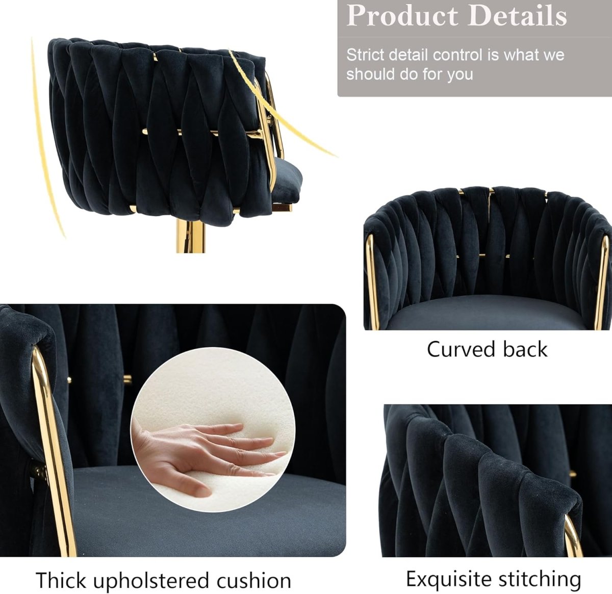 Goldie Velvet Counter Stool Swivel Adjustable (Set of 2) Black