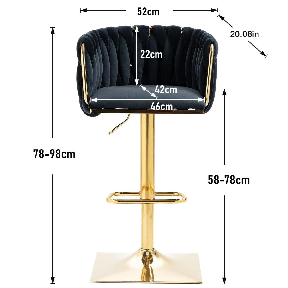 Goldie Velvet Counter Stool Swivel Adjustable (Set of 2) Black