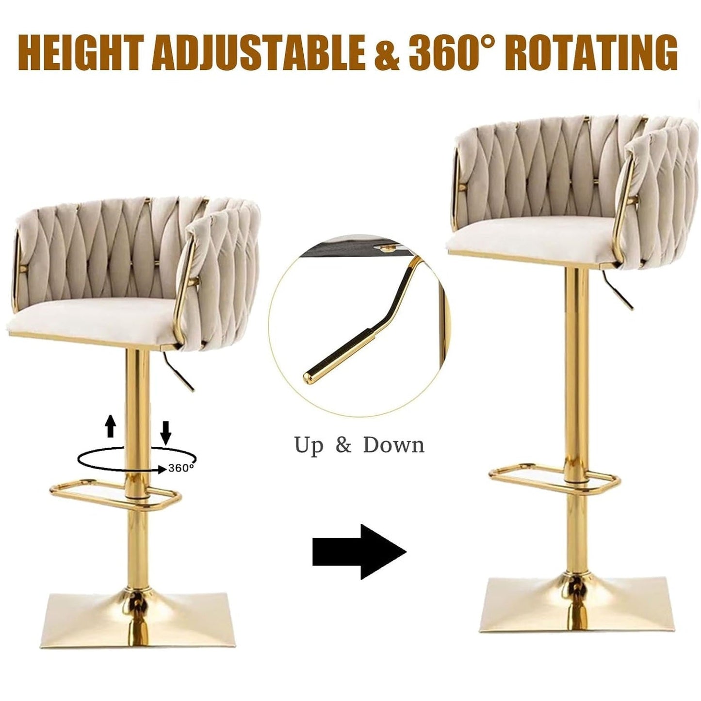 Quinn Velvet Counter Stool Swivel Adjustable (Set of 2)