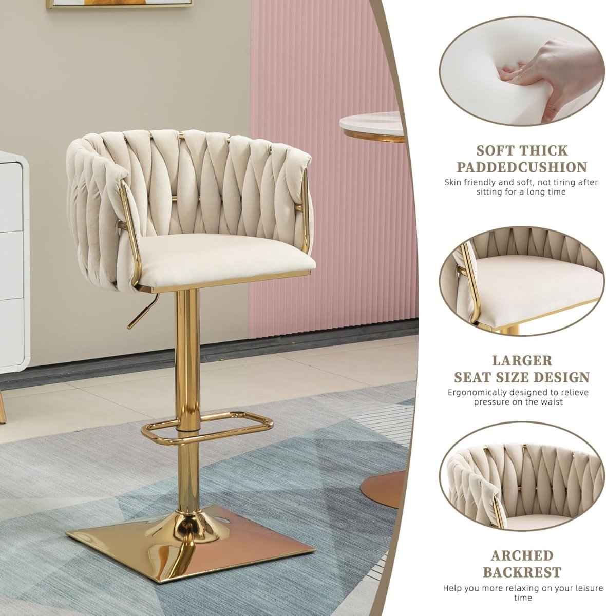 Quinn Velvet Counter Stool Swivel Adjustable (Set of 2)
