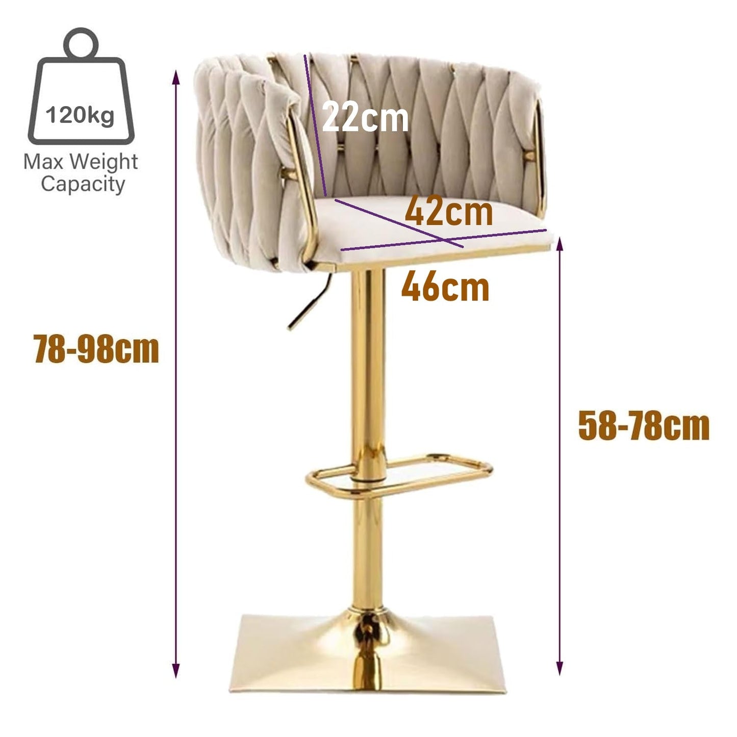 Quinn Velvet Counter Stool Swivel Adjustable (Set of 2)