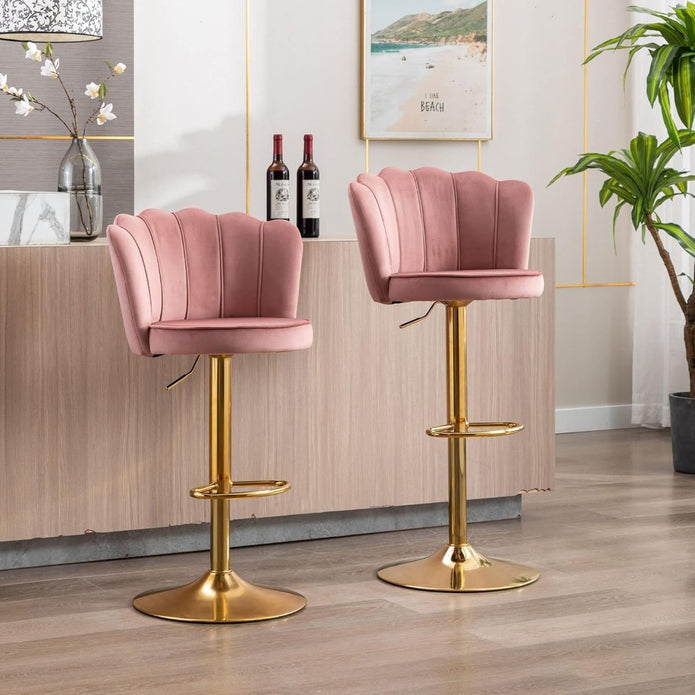 Anders Velvet Counter Stool Swivel Adjustable (Set of 2) Red & Pink