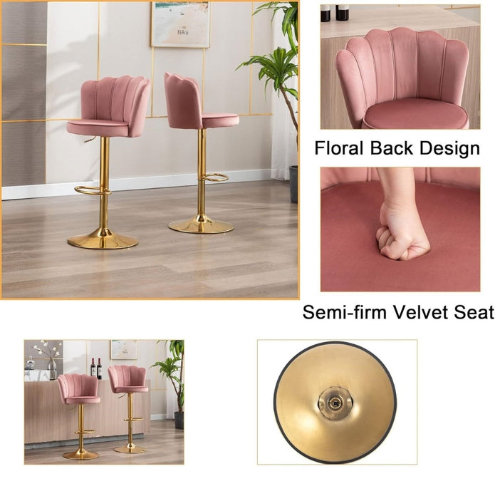 Anders Velvet Counter Stool Swivel Adjustable (Set of 2) Red & Pink
