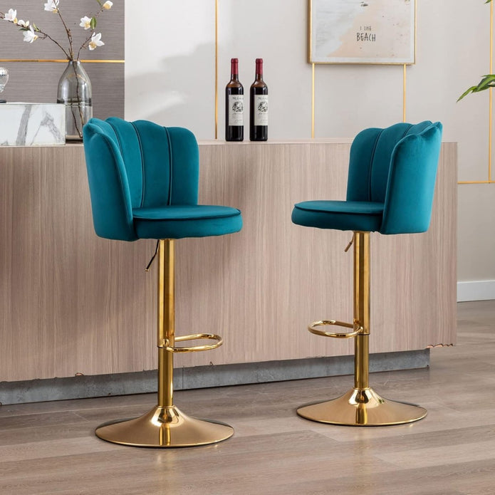 Piet Velvet Counter Stool Swivel Adjustable (Set of 2) Red & Blue
