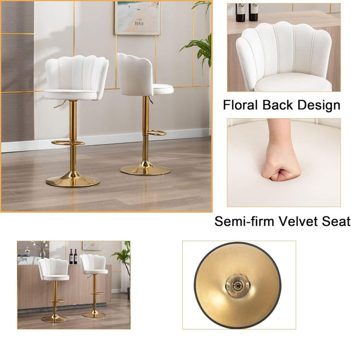 Sage Velvet Counter Stool Swivel Adjustable (Set of 2) White & Red