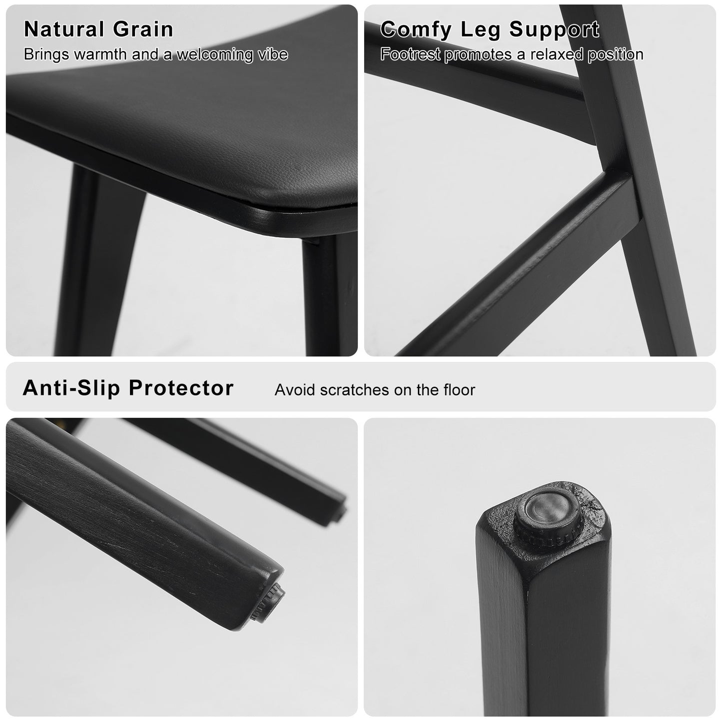 Ford Leather Dining Chair Padded (Set of 2) Black 65cm