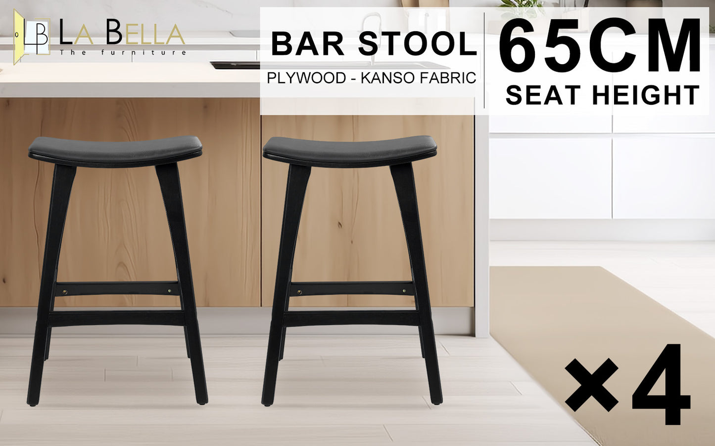 Iago Leather Dining Chair Padded (Set of 4) Black 65cm
