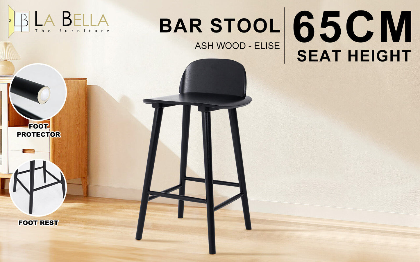 Evie Wooden Dining Chair Black 65cm