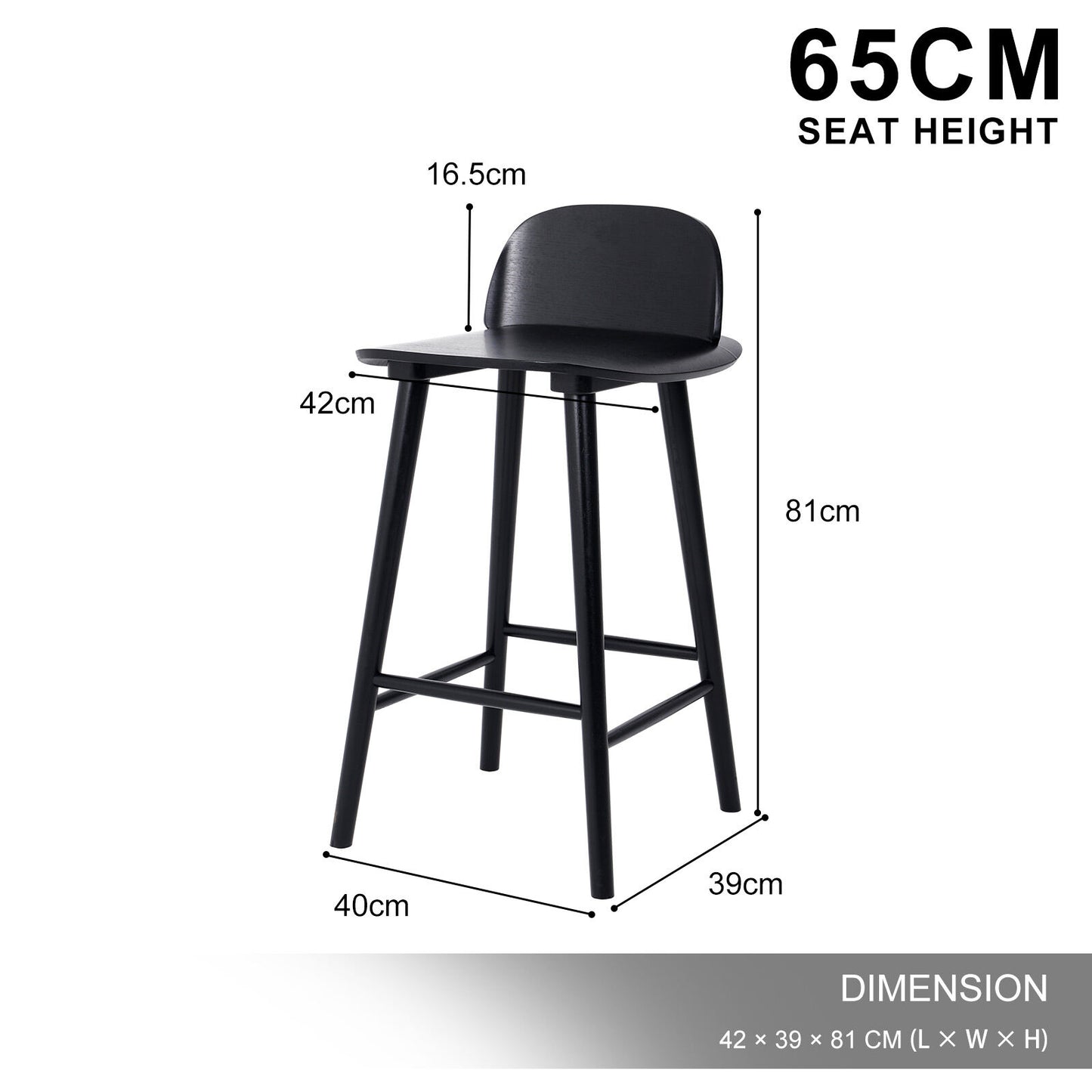 Evie Wooden Dining Chair Black 65cm