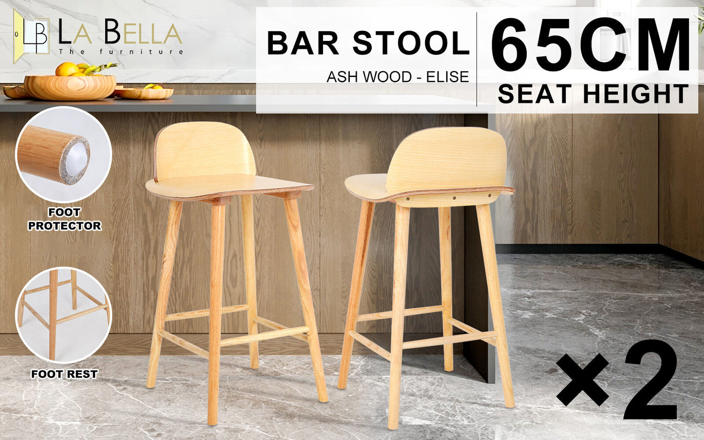 Holt Wooden Dining Chair (Set of 2) 65cm