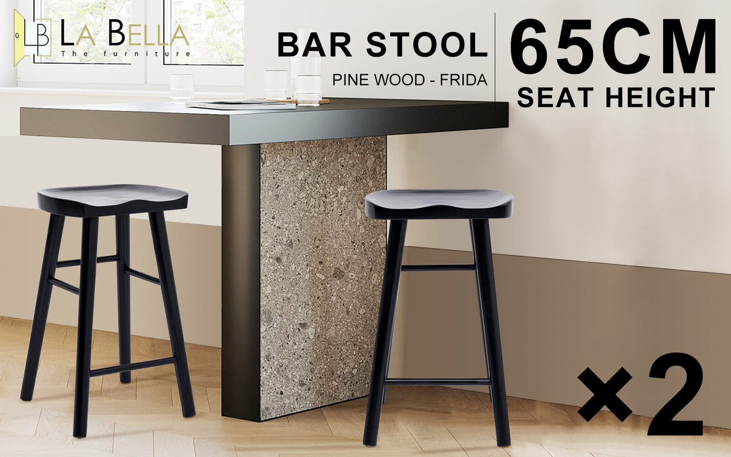 Vex Wooden Dining Chair (Set of 2) Black 65cm