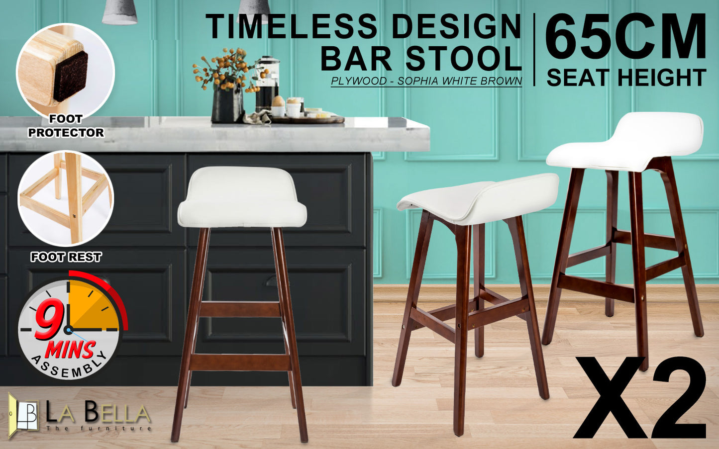 Blaine Leather Dining Chair (Set of 2) White & Brown 65cm