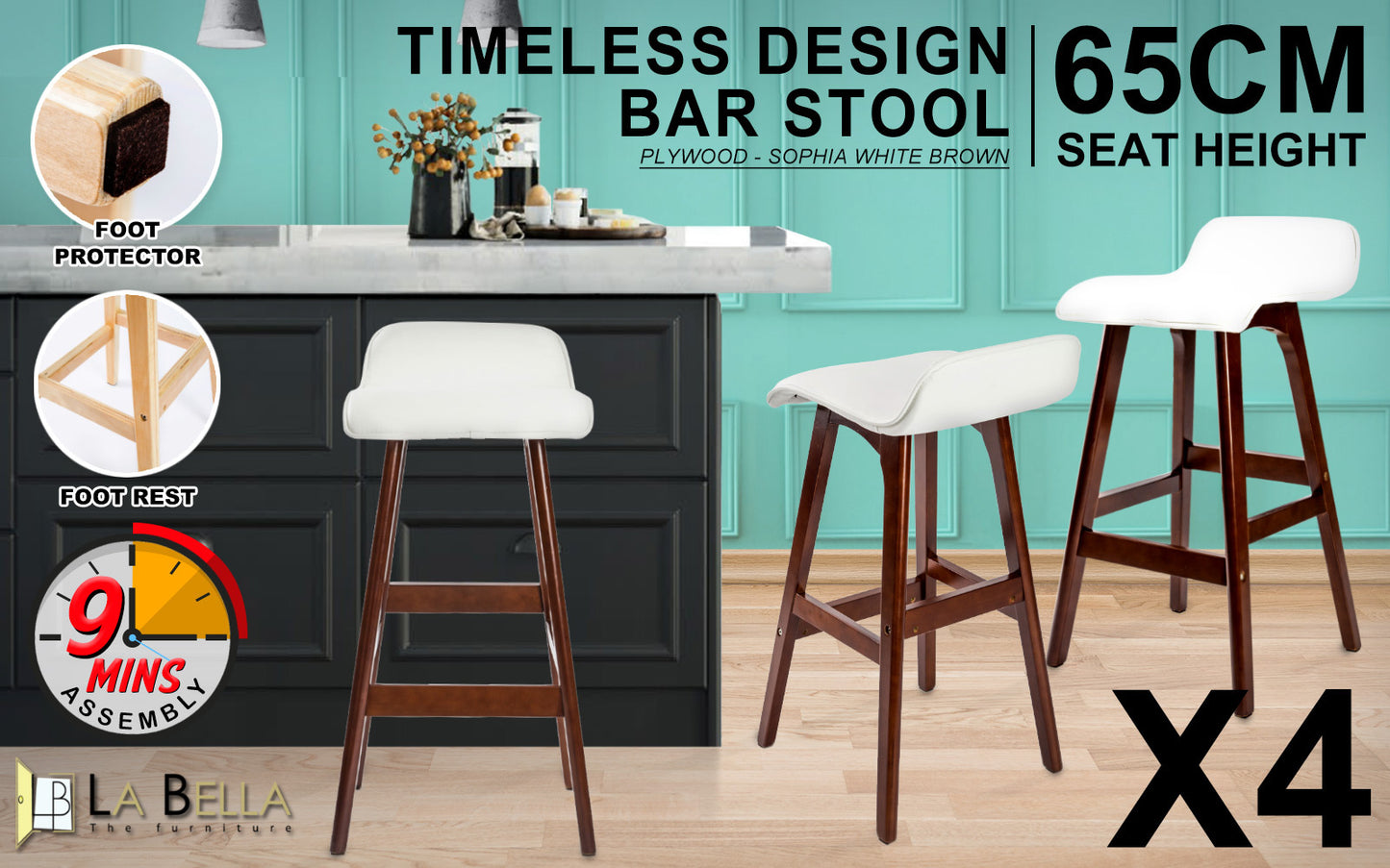 Lane Leather Dining Chair (Set of 4) White & Brown 65cm